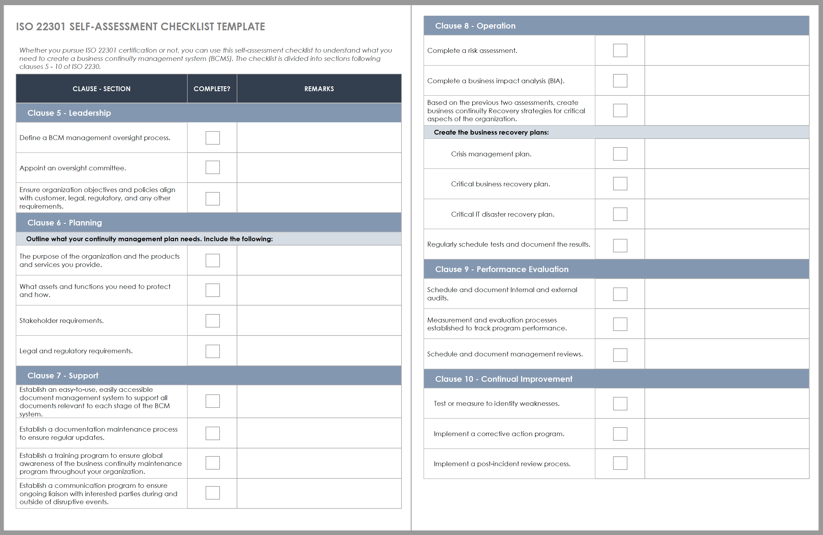 Business Continuity Checklist Template 0404