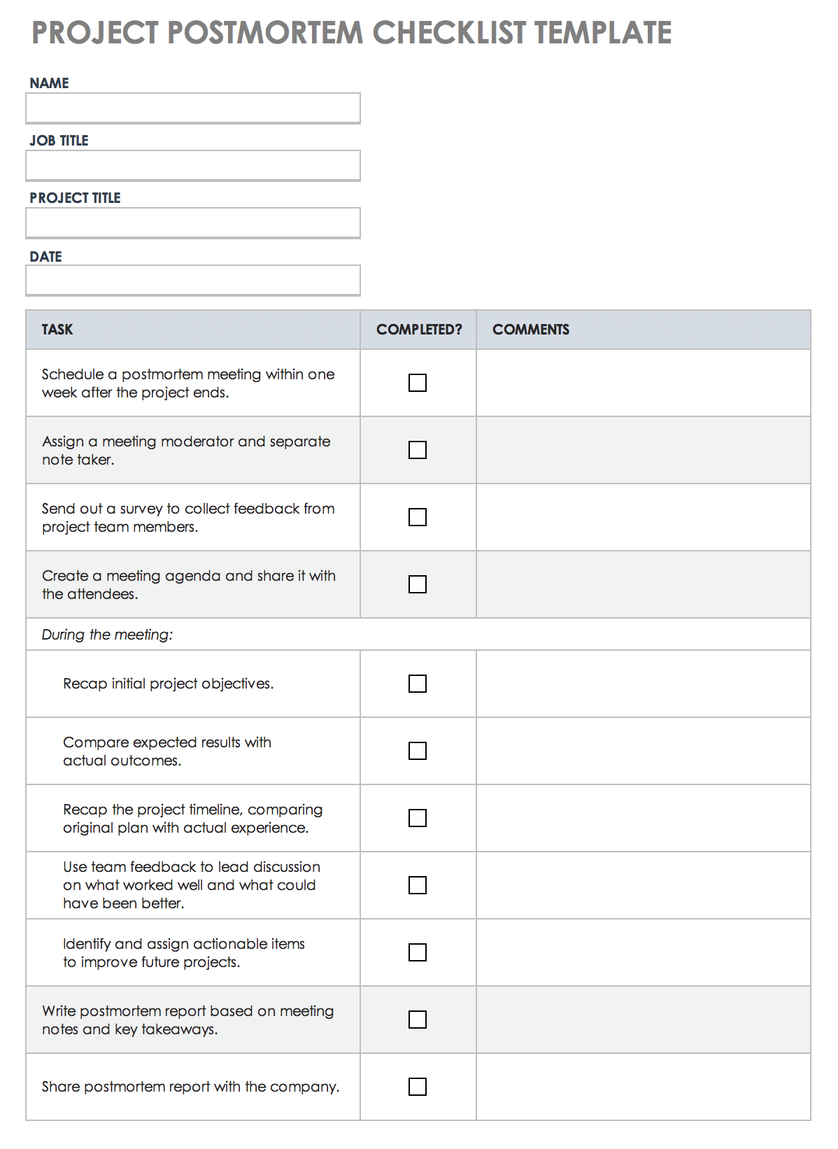 Free Project Postmortem Templates Smartsheet