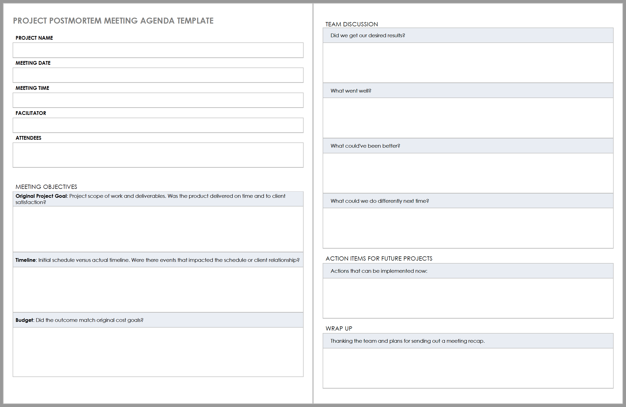 Project Post Mortem Template Word