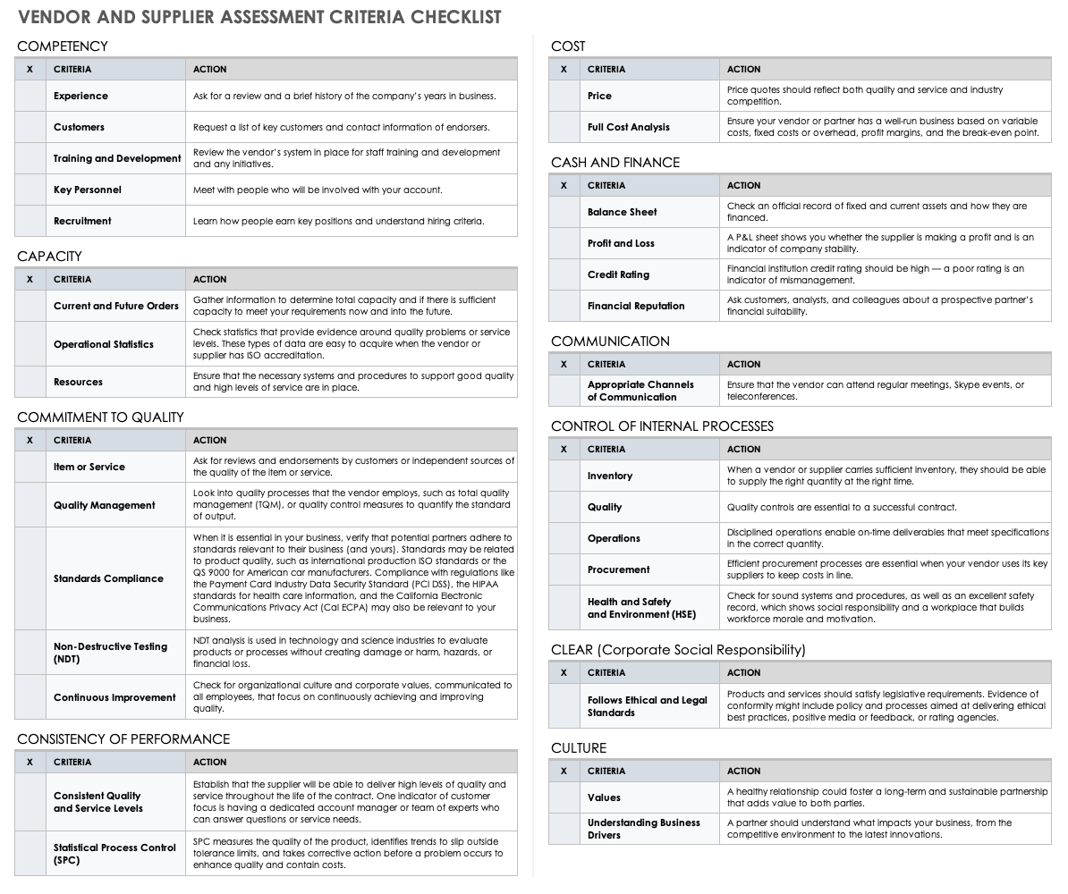 Supplier Evaluation Template Excel