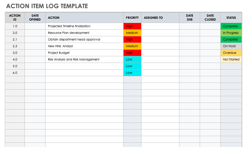 Excel Action Item Template