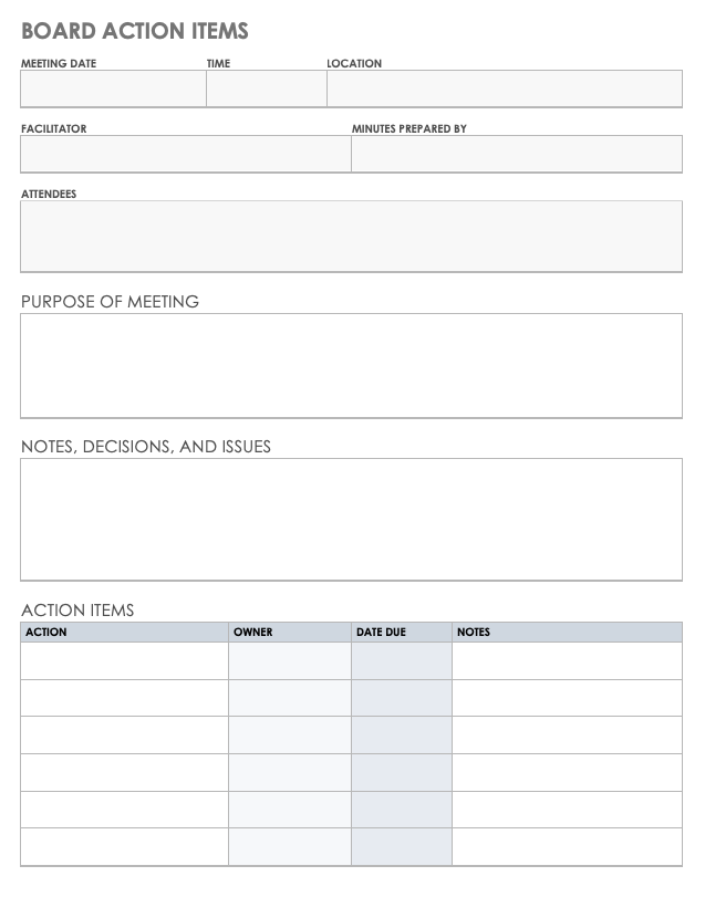 Free Action Item Templates Smartsheet