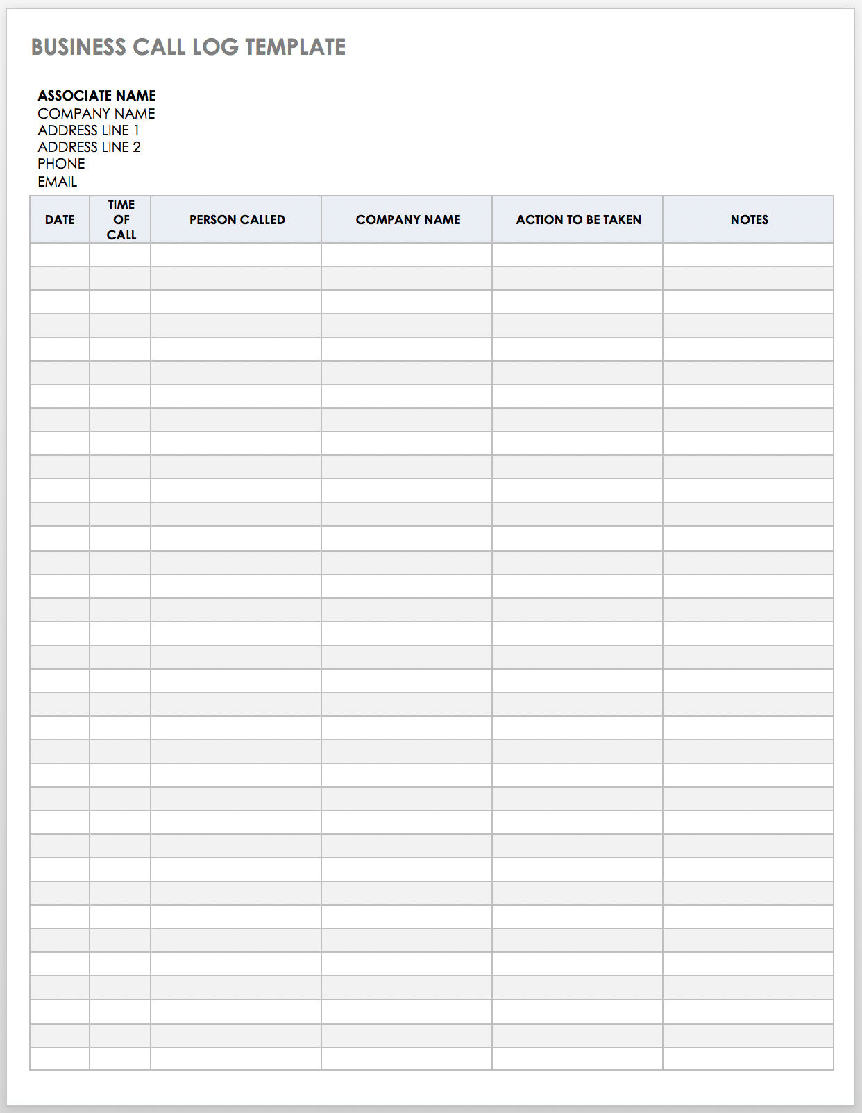 call report template excel