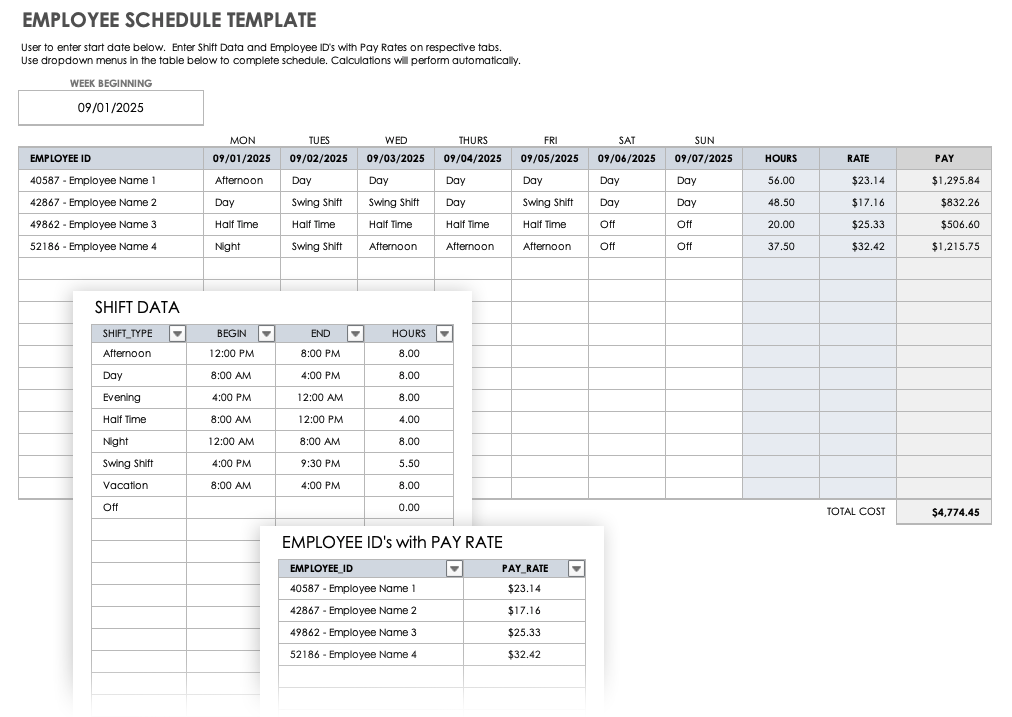 excel daily work schedule template