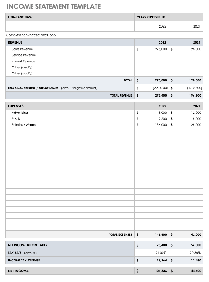 Free Income Statement Template Download - Wise