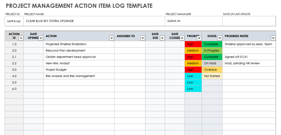 Free Action Item Templates | Smartsheet