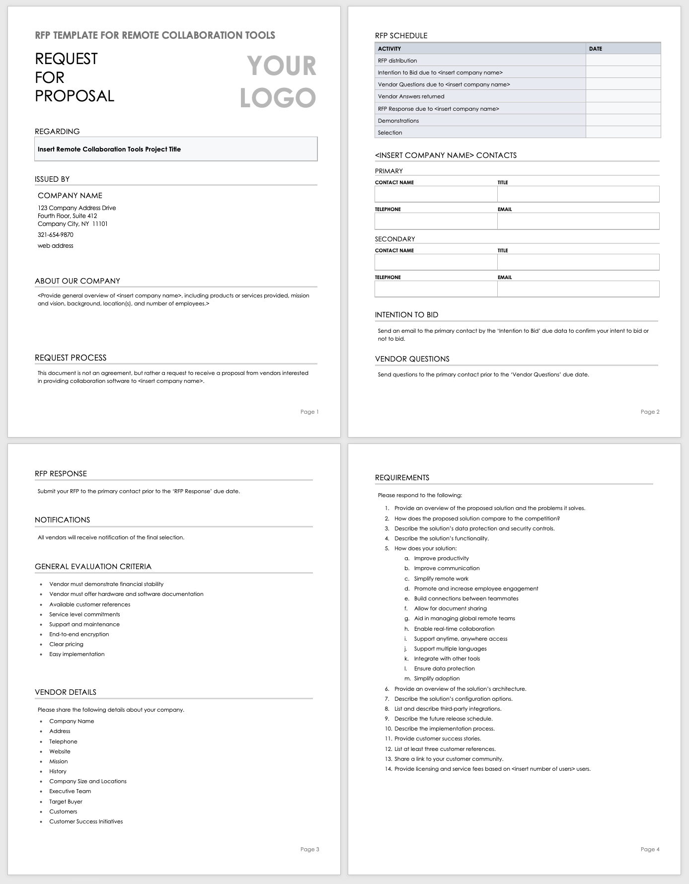 Request for Proposal Template for Remote Collaboration Tools