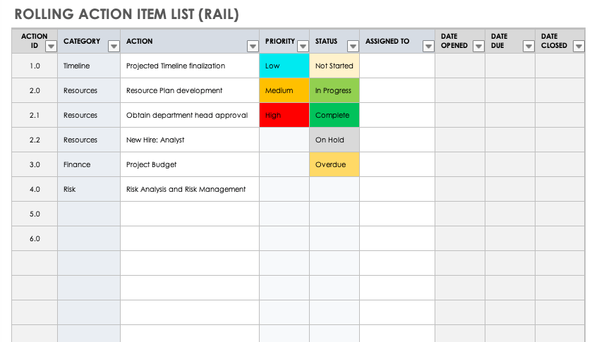 Excel Action Item Template