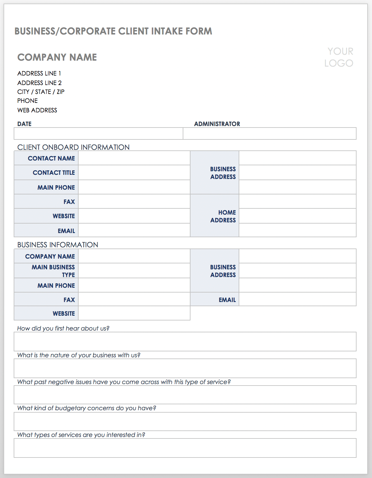 Free Client Intake Templates And Forms Smartsheet