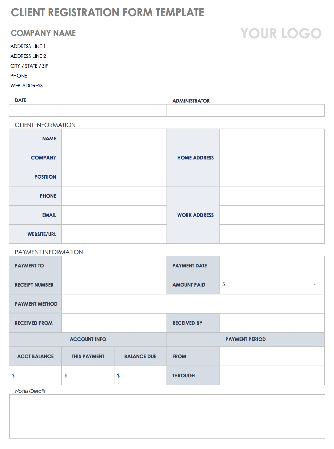 IC Client Registration Form Template