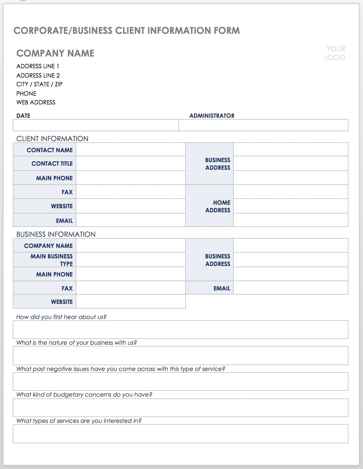 Client Information Sheet Template Word Free