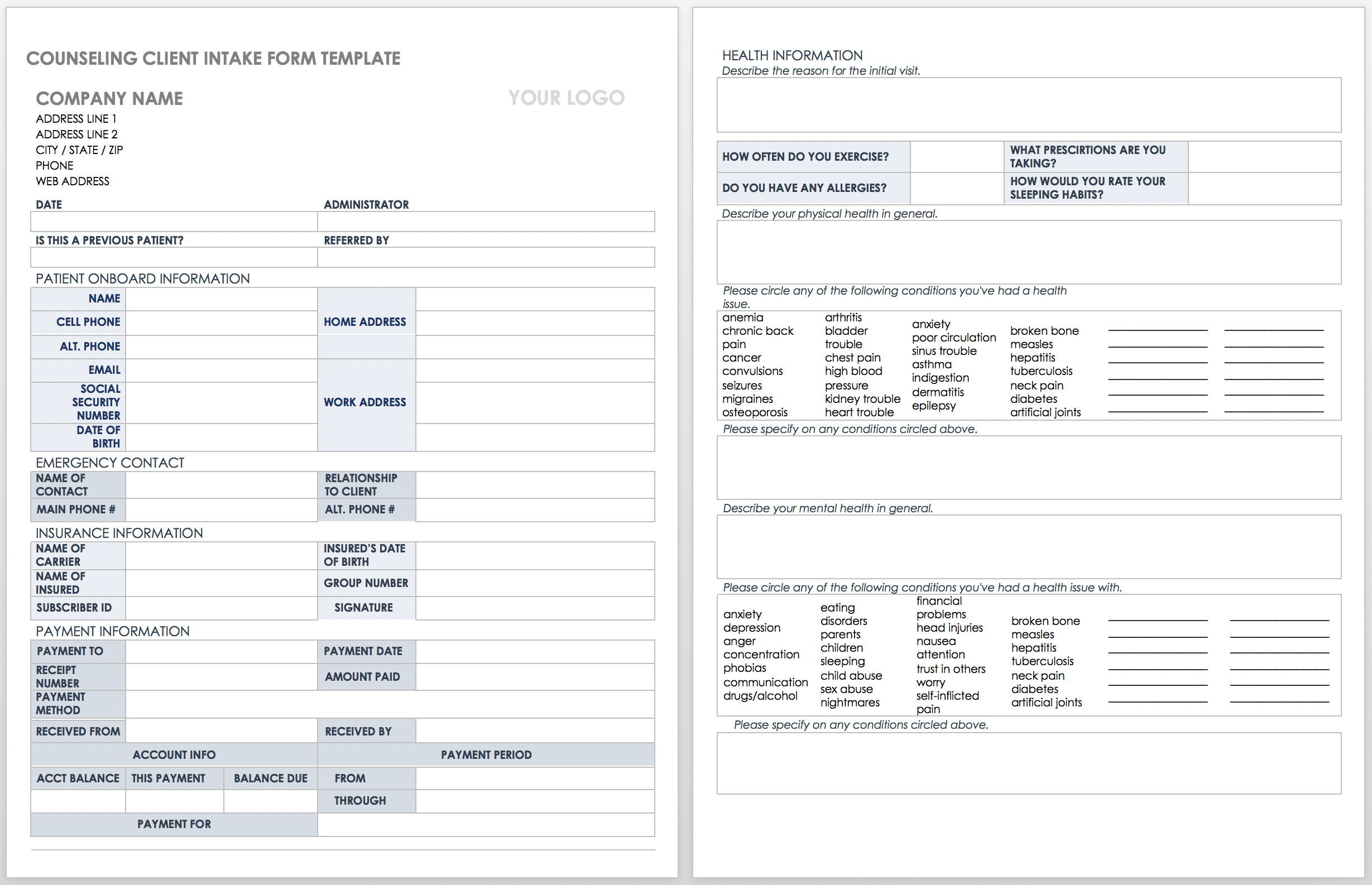 Free Printable Counseling Intake Forms Printable World Holiday 