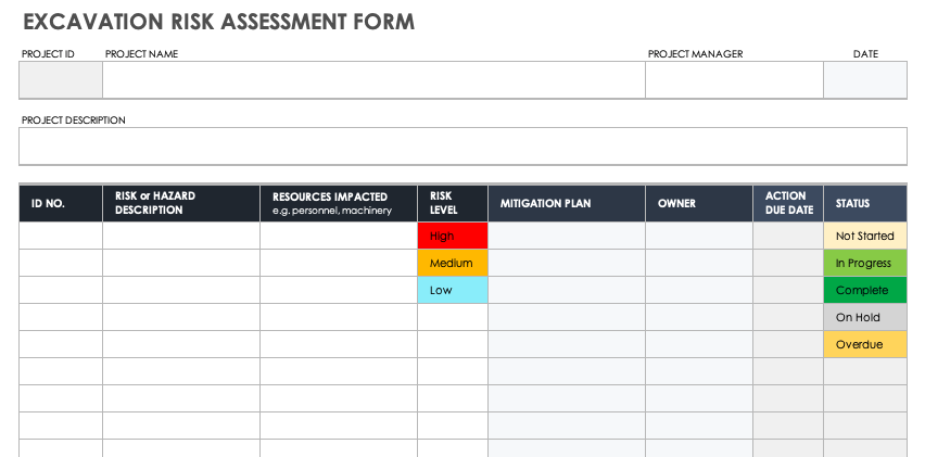 Excavations Risk Assessment Template Lht Health Amp Safety - Bank2home.com