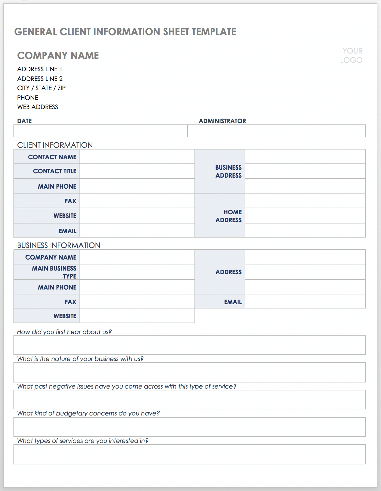 Printable Basic Customer Information Form Template Word