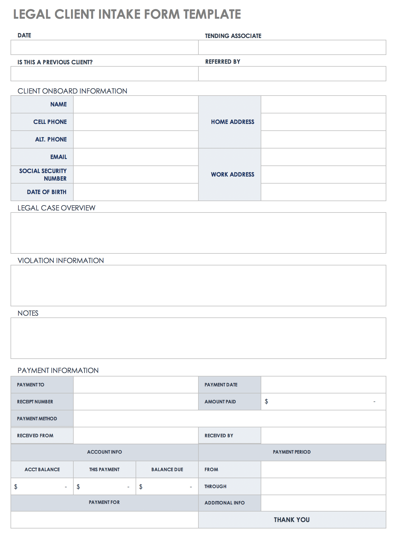 Client Intake Form Template Word