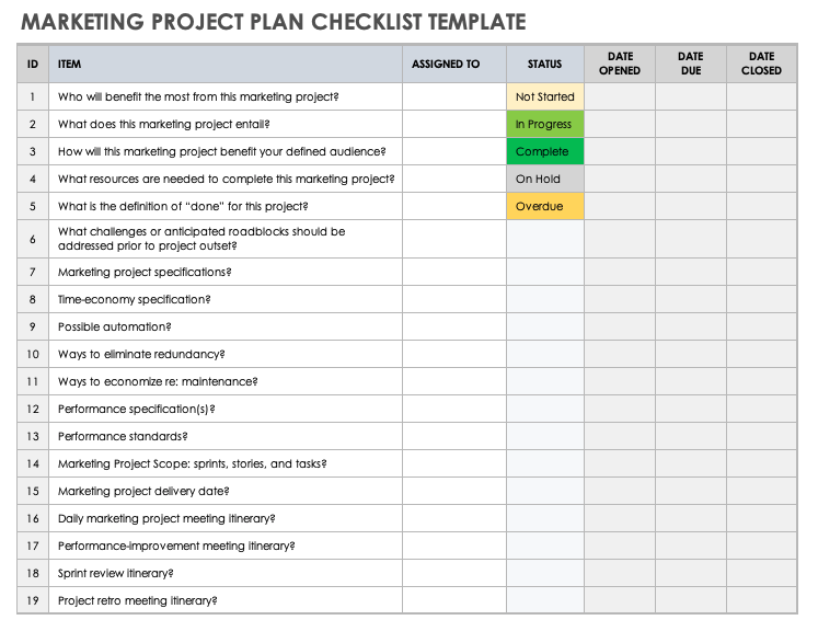 marketing project management template