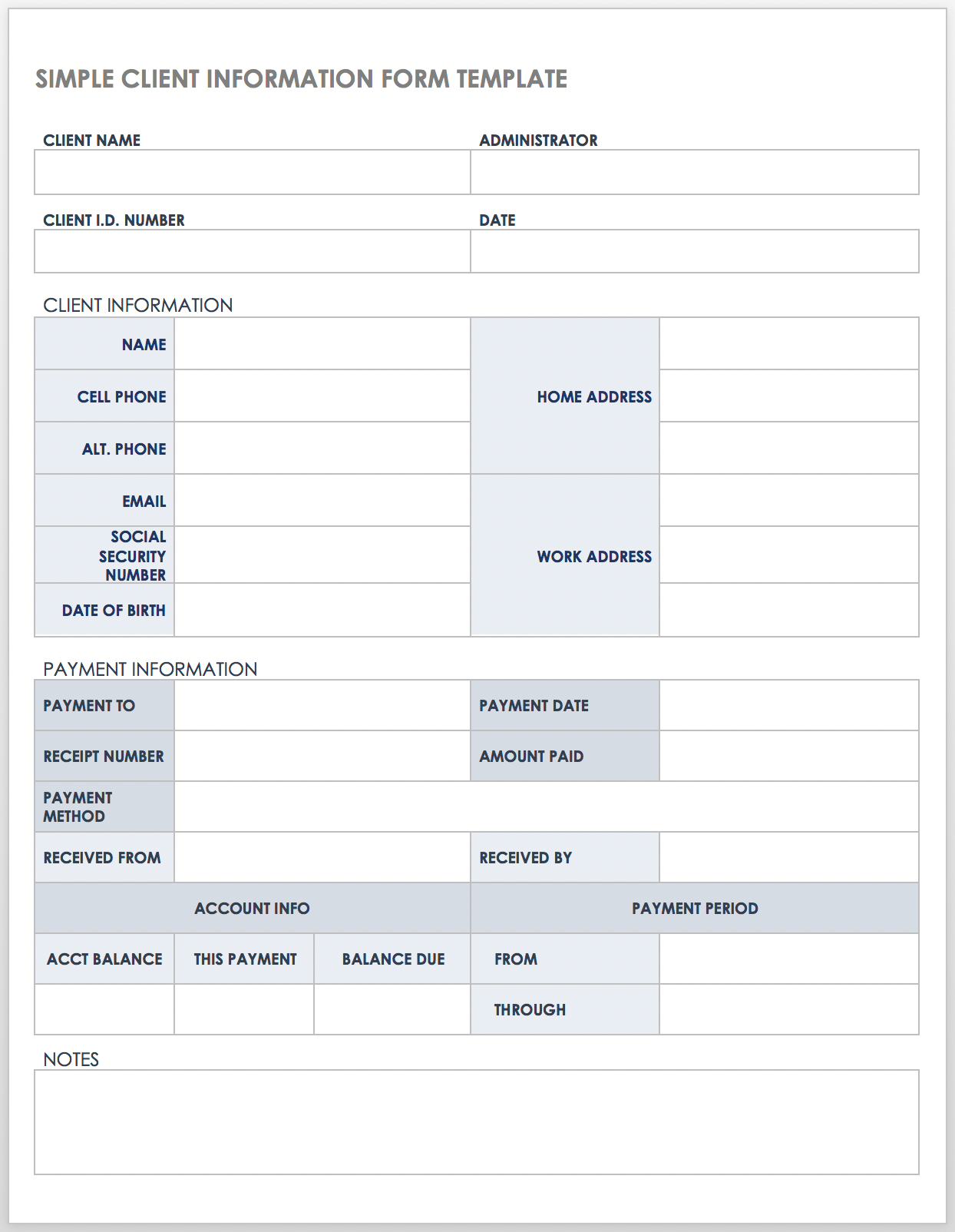 Business Information Form Template