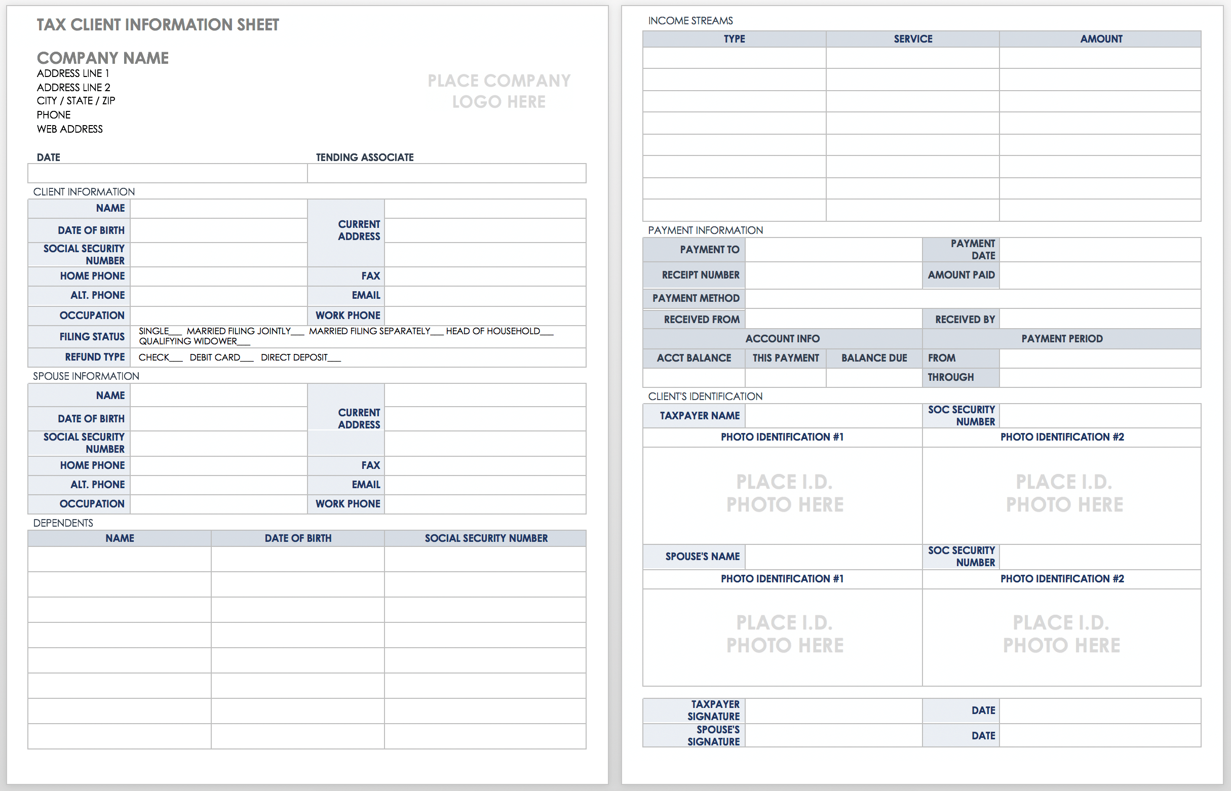 Customer Information Card Template