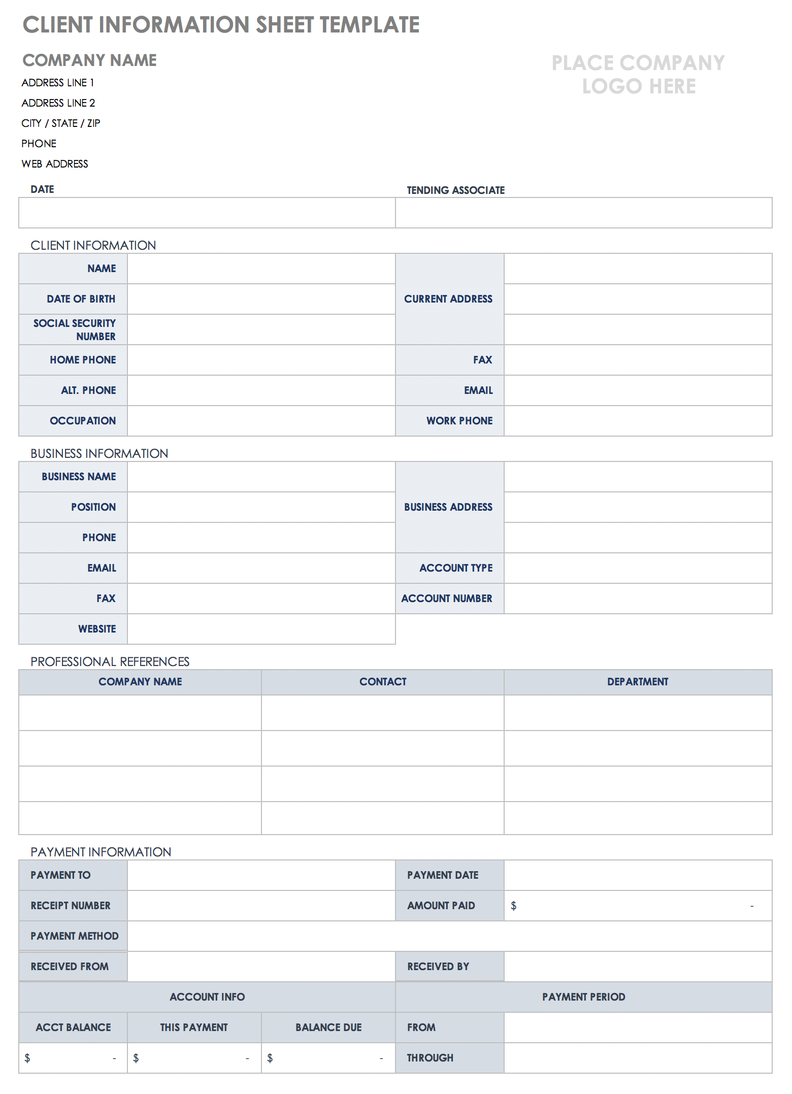 Free Client Information Forms & Templates  Smartsheet Intended For Customer Information Card Template