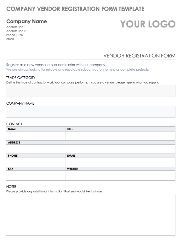 Free Vendor Registration Forms Smartsheet