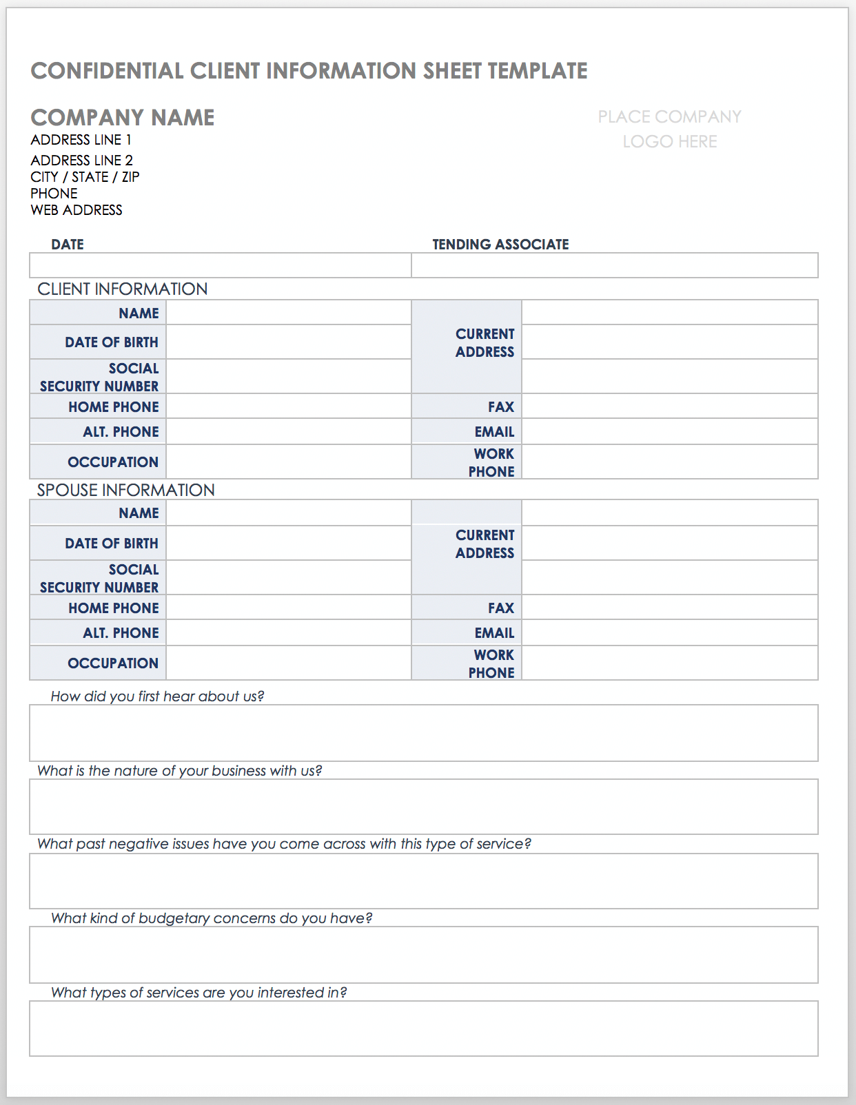 Free Client Information Forms Templates Smartsheet