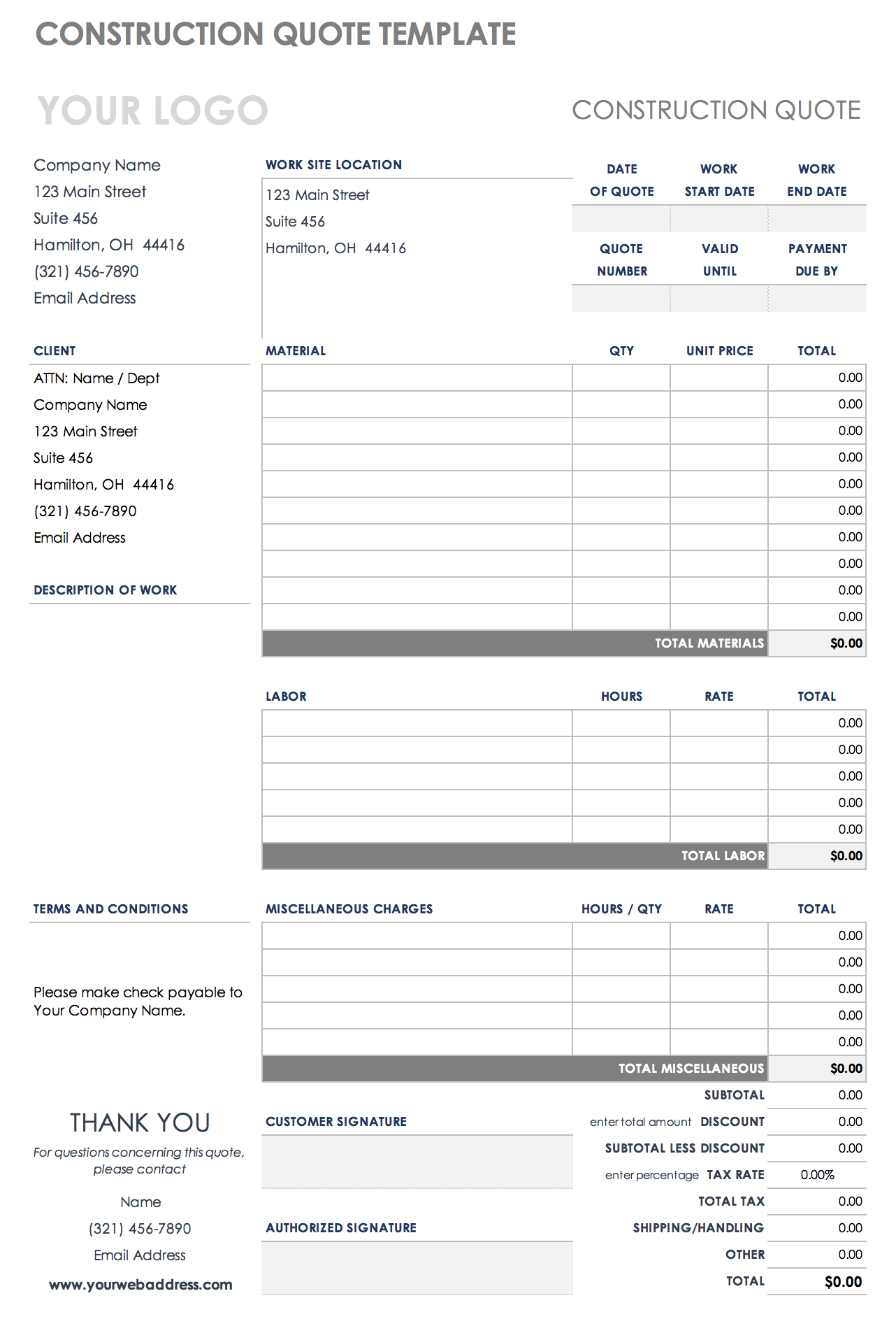 Free Construction Quote Templates  Smartsheet