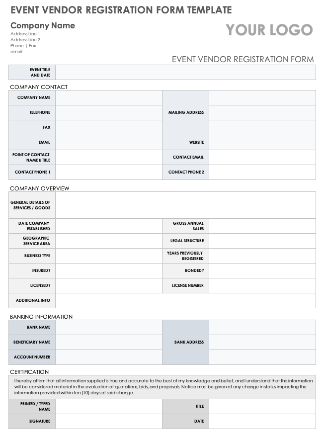 Free Vendor Registration Forms | Smartsheet