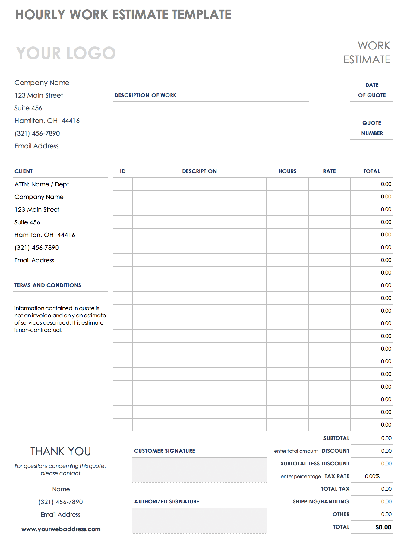 Work Estimate Template Word