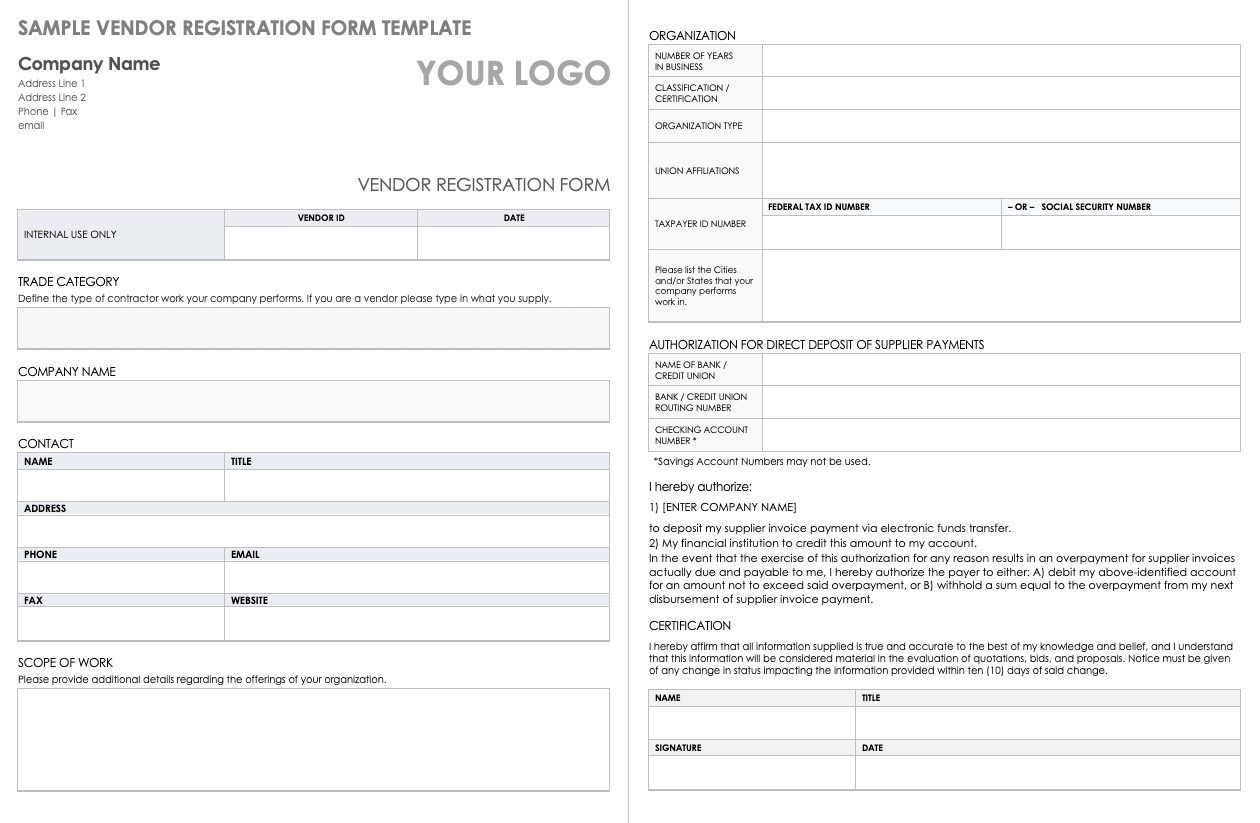 Sample Vendor Registration Form Template