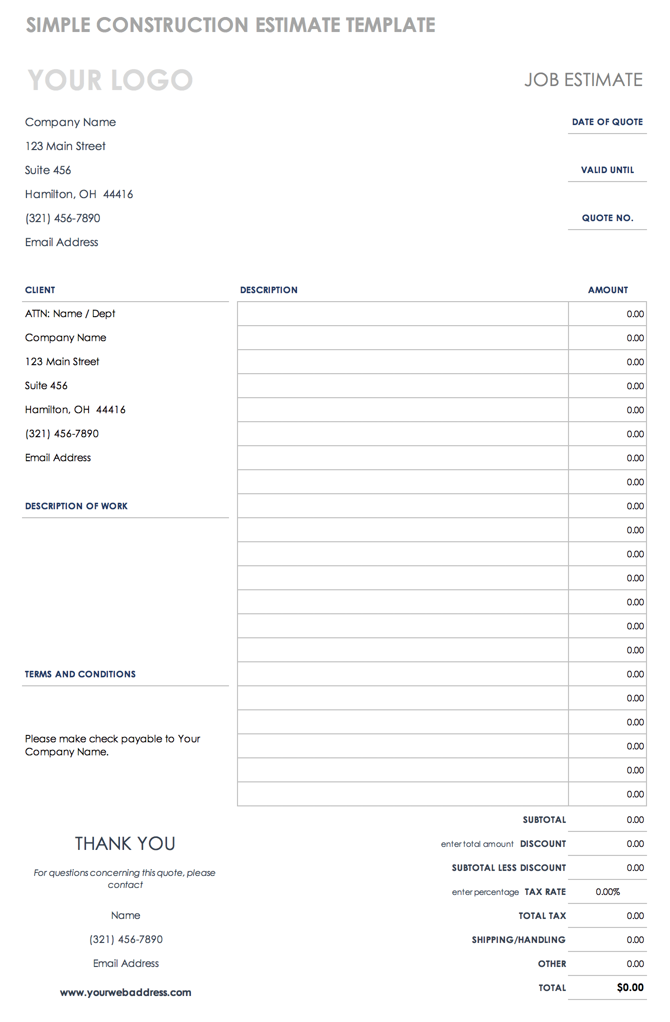 Free Construction Quote Templates Smartsheet