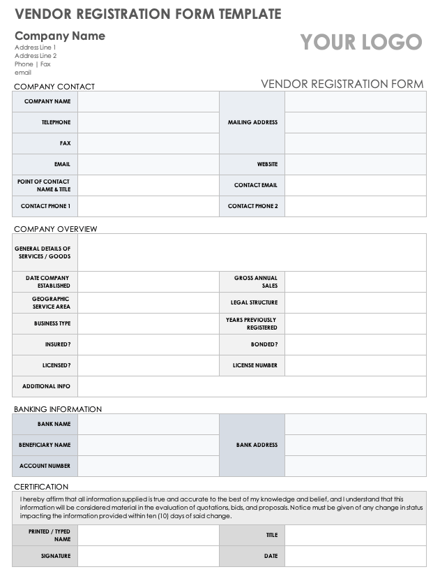 Free Vendor Registration Forms Smartsheet