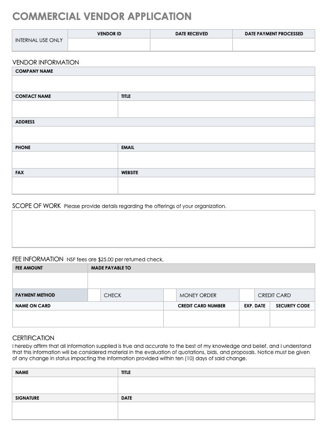 Free Vendor Application Forms Templates Smartsheet