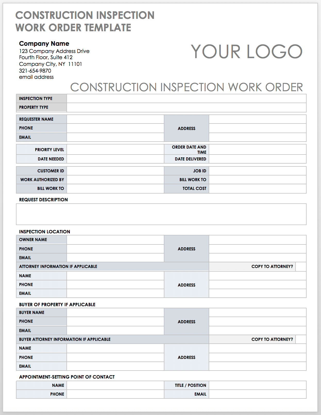 Free Construction Work Order Templates Forms Smartsheet