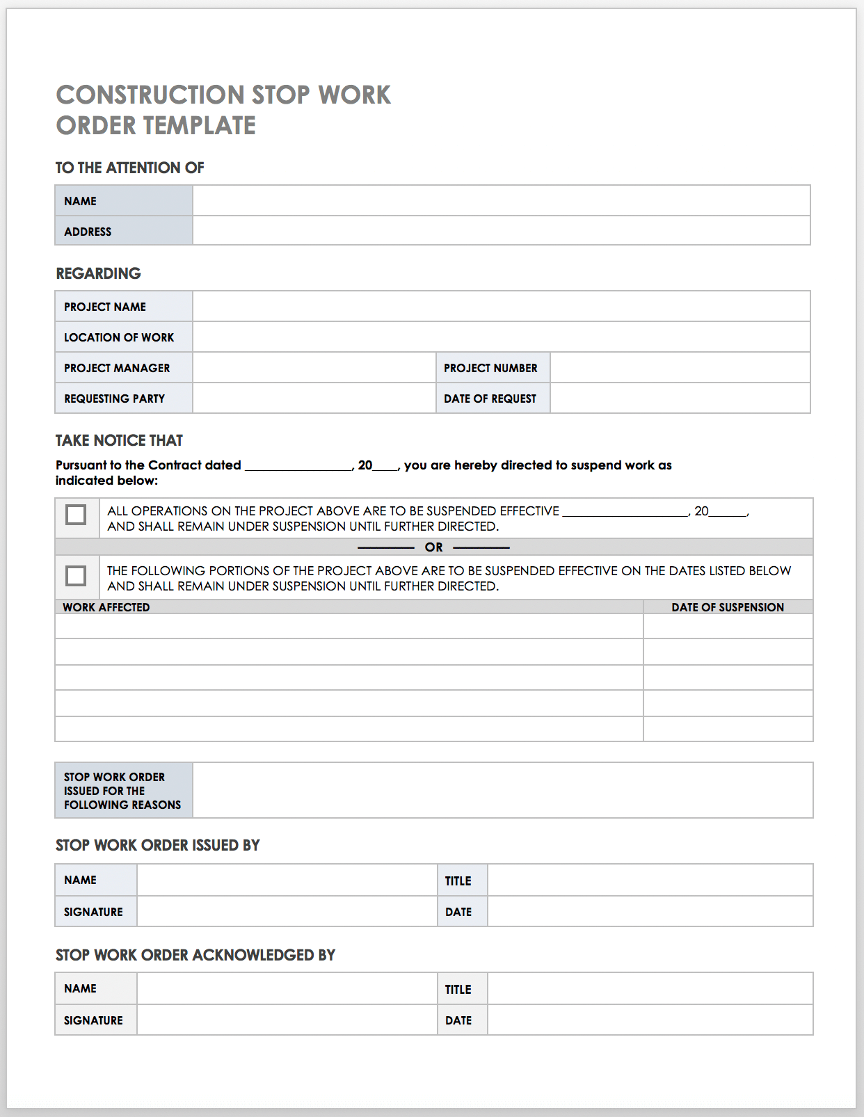 Free Construction Work Order Templates Forms Smartsheet