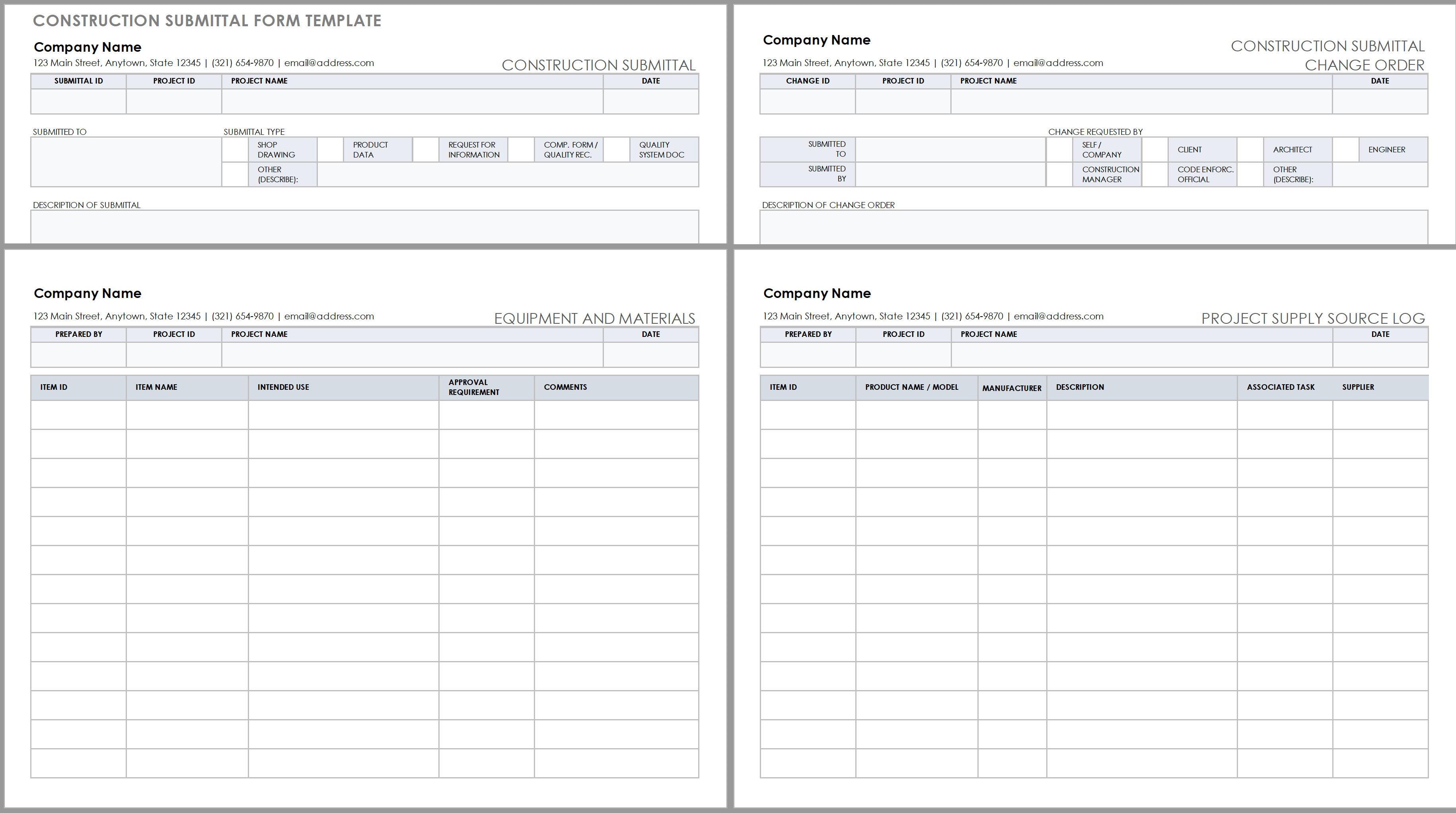 Submittal Register Template