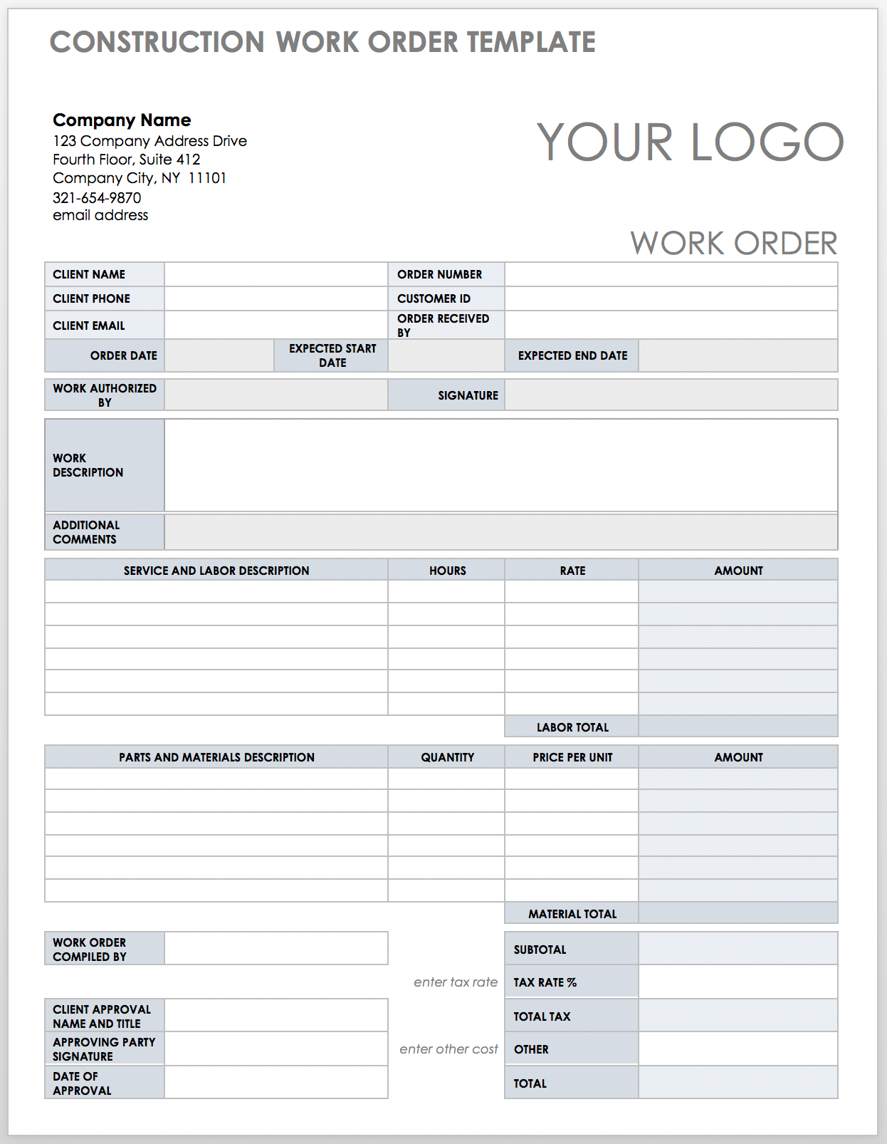 Job Order Form Template Excel