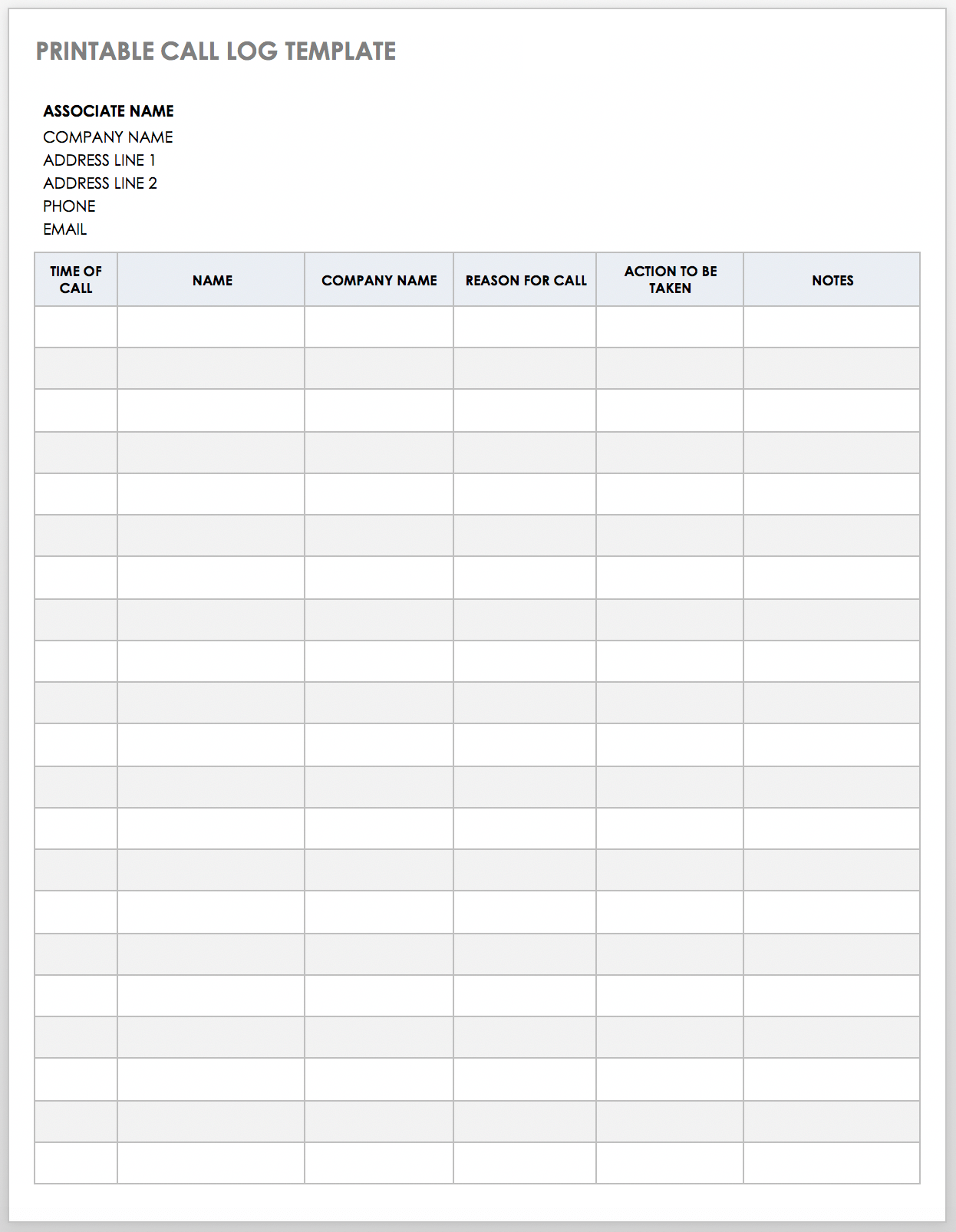 Free Call Log Templates | Smartsheet