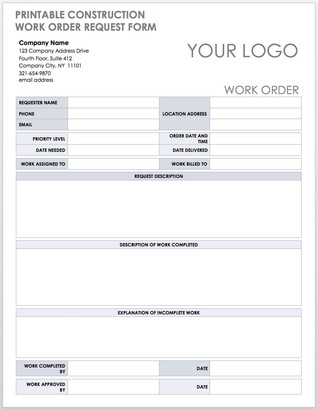 Free Construction Work Order Templates Forms Smartsheet