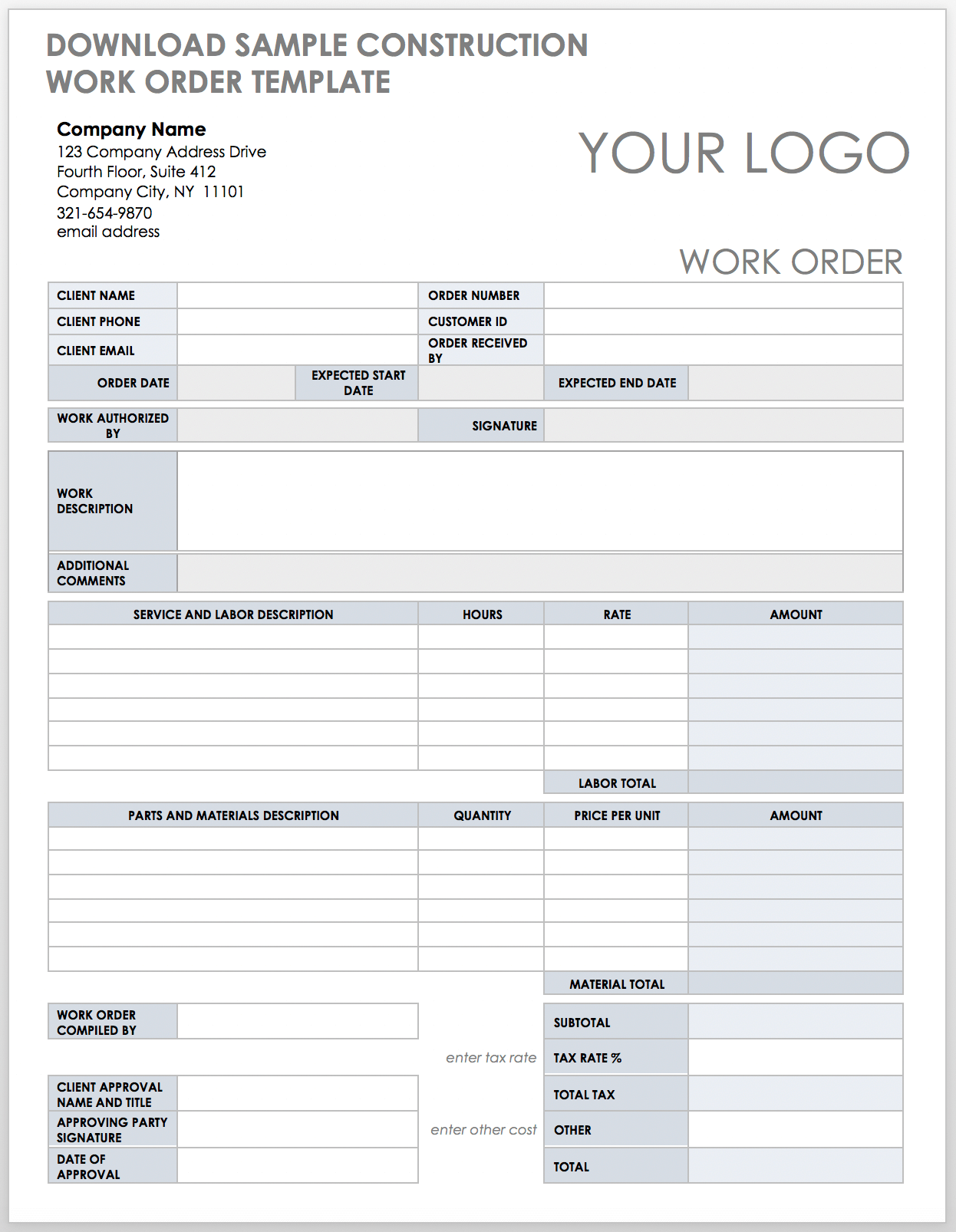 Free Construction Work Order Templates & Forms Smartsheet