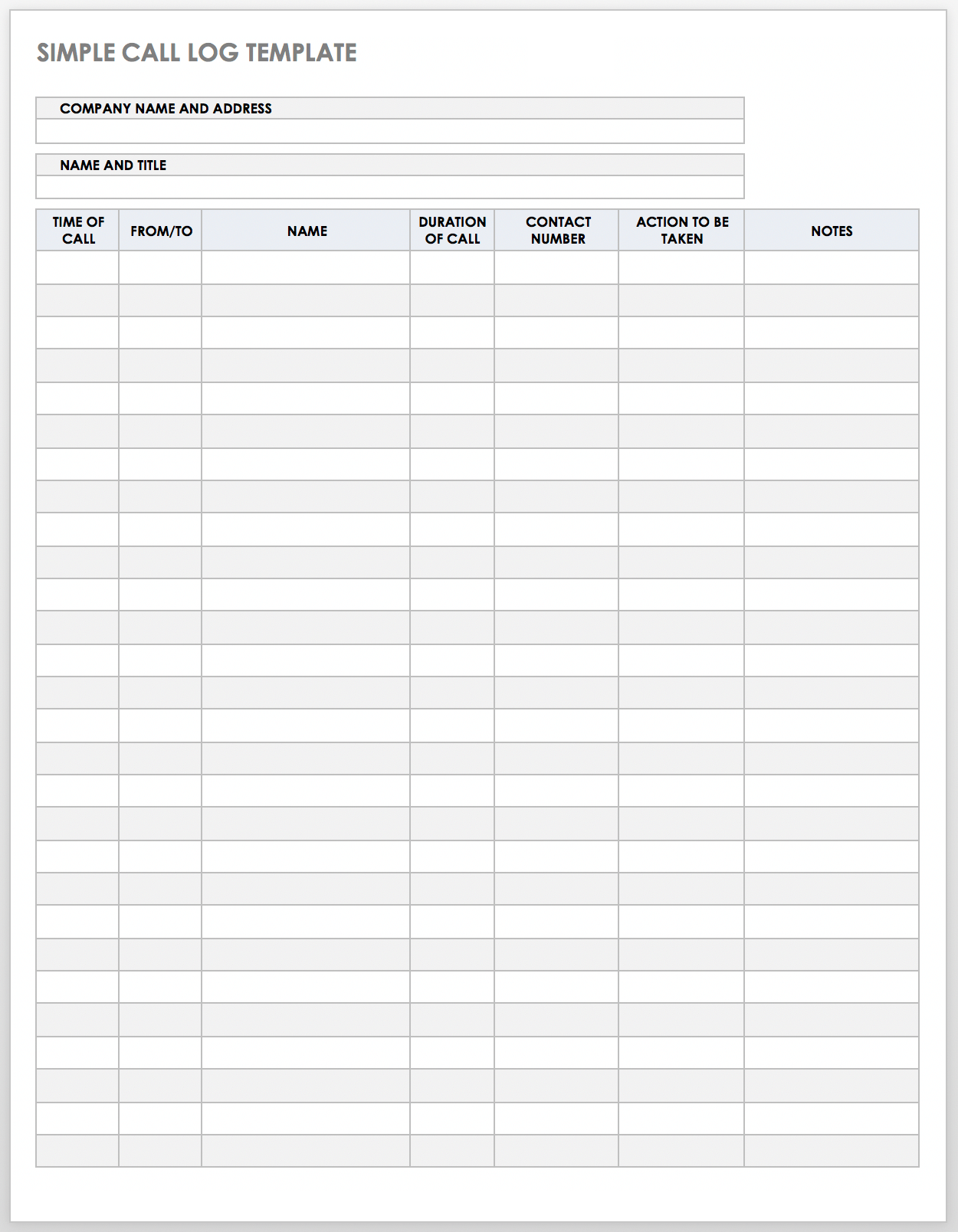 Free Call Log Templates Smartsheet