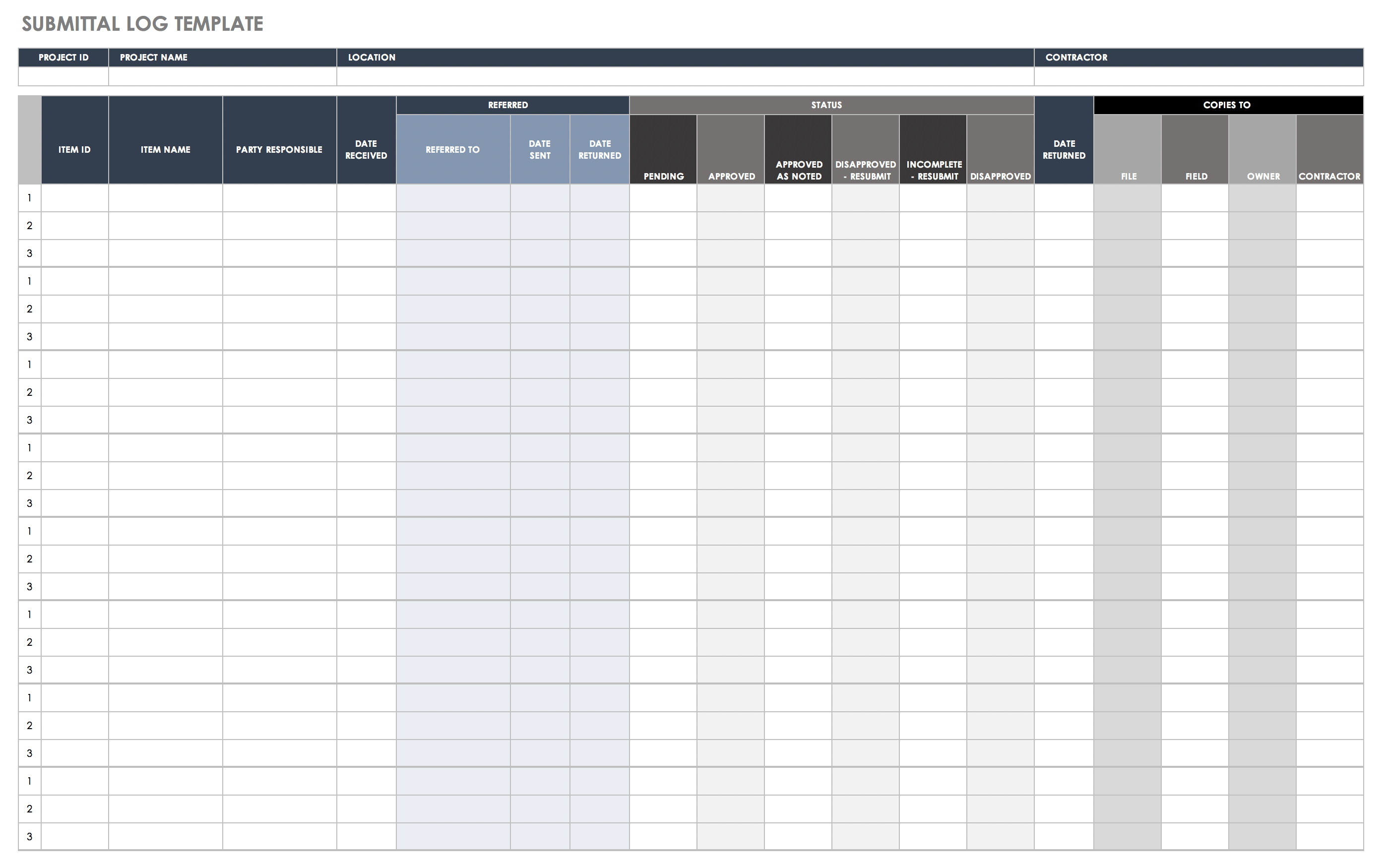 Free Construction Submittal Log Template - FREE PRINTABLE TEMPLATES