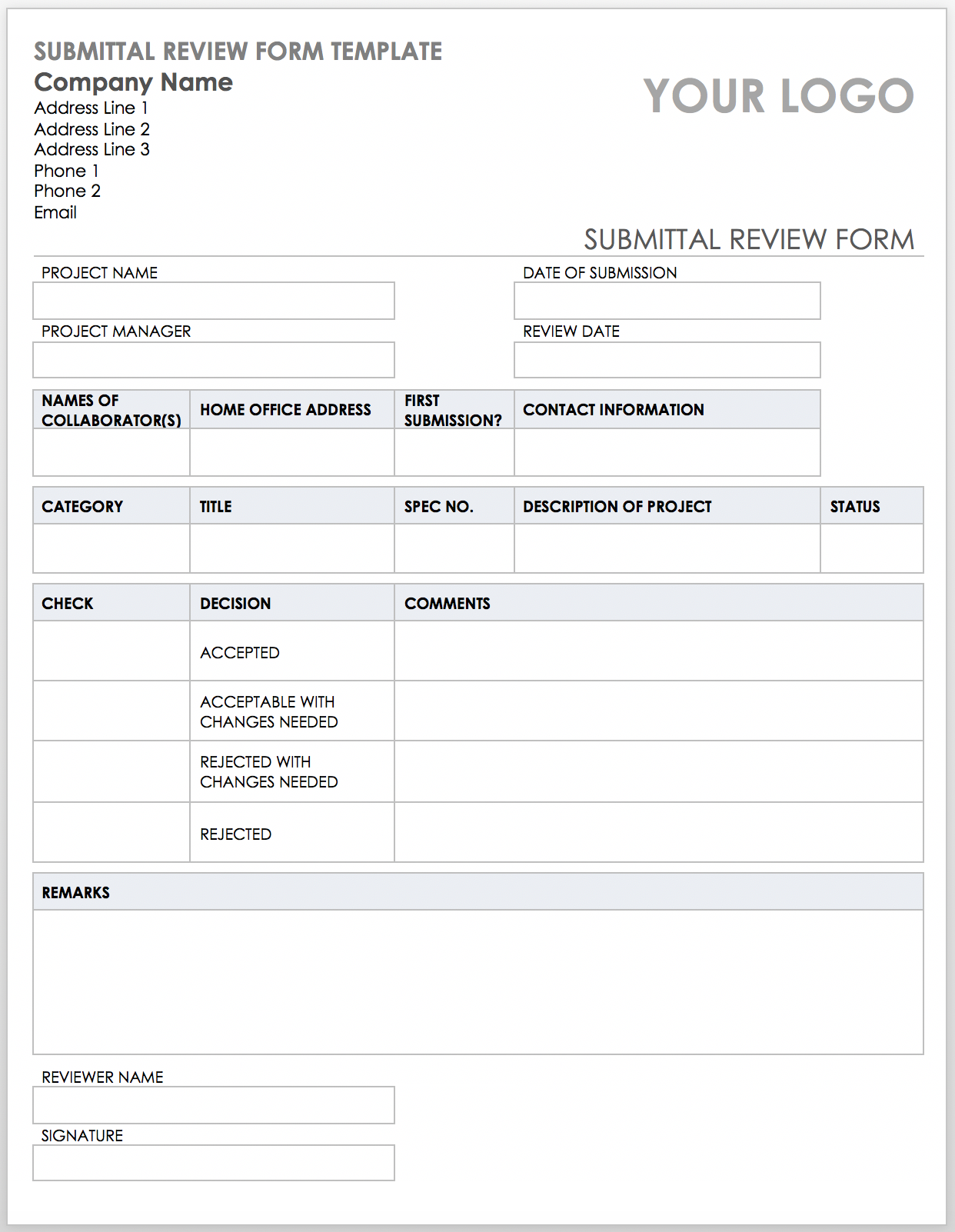 Free Construction Submittal Form Template PRINTABLE TEMPLATES