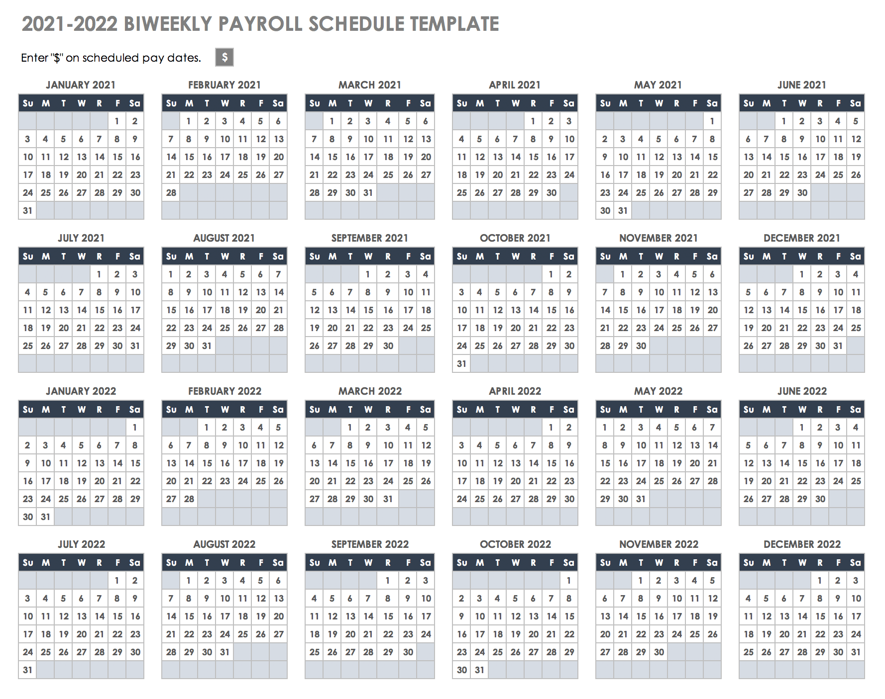 Biweekly Payroll Calendar 2022 Excel Printable Calendar 2023
