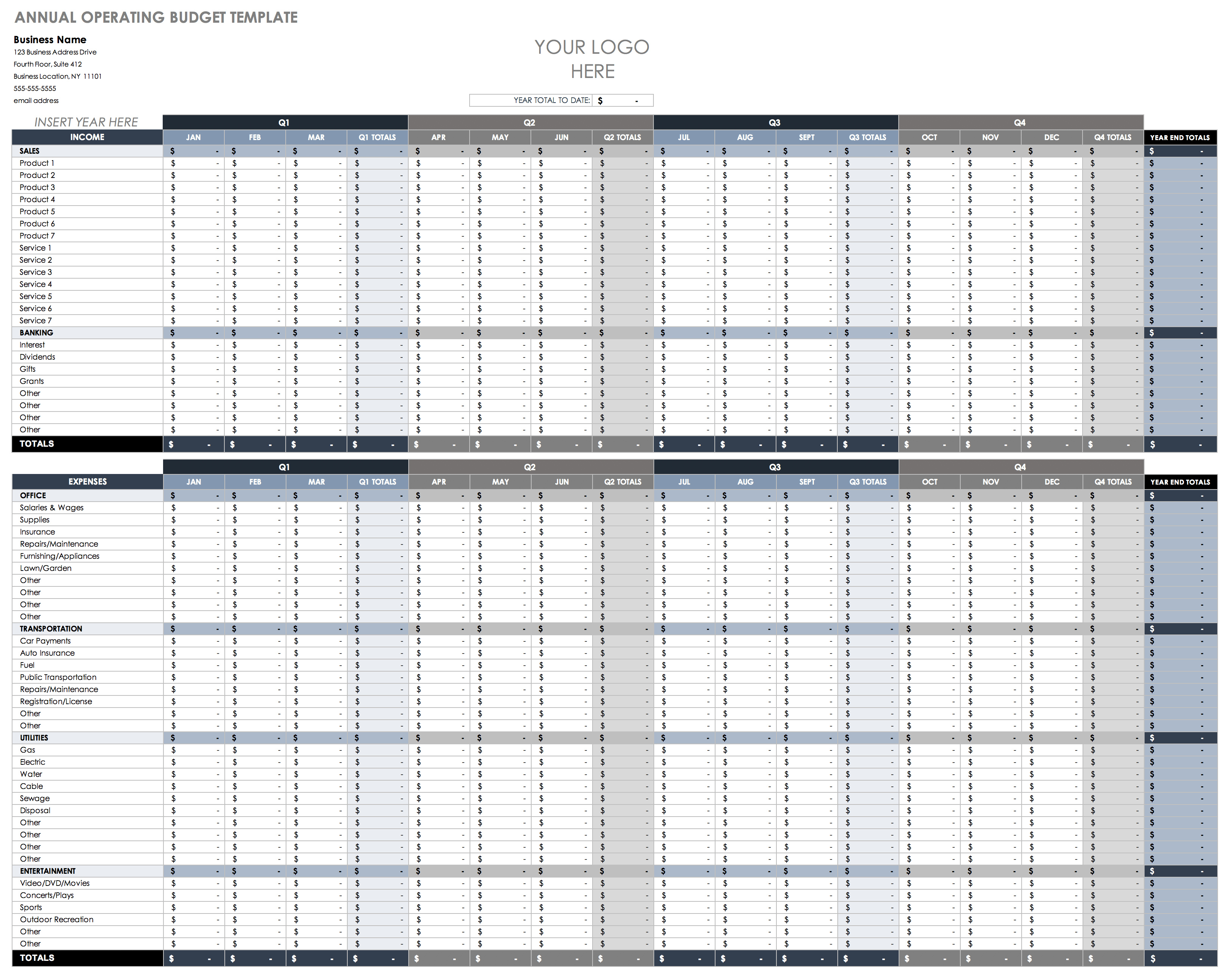 One Year Budget Template Printable