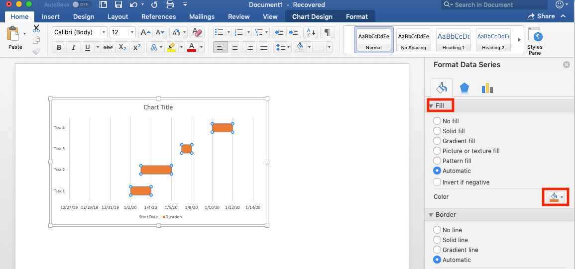 office how to change color of task bars