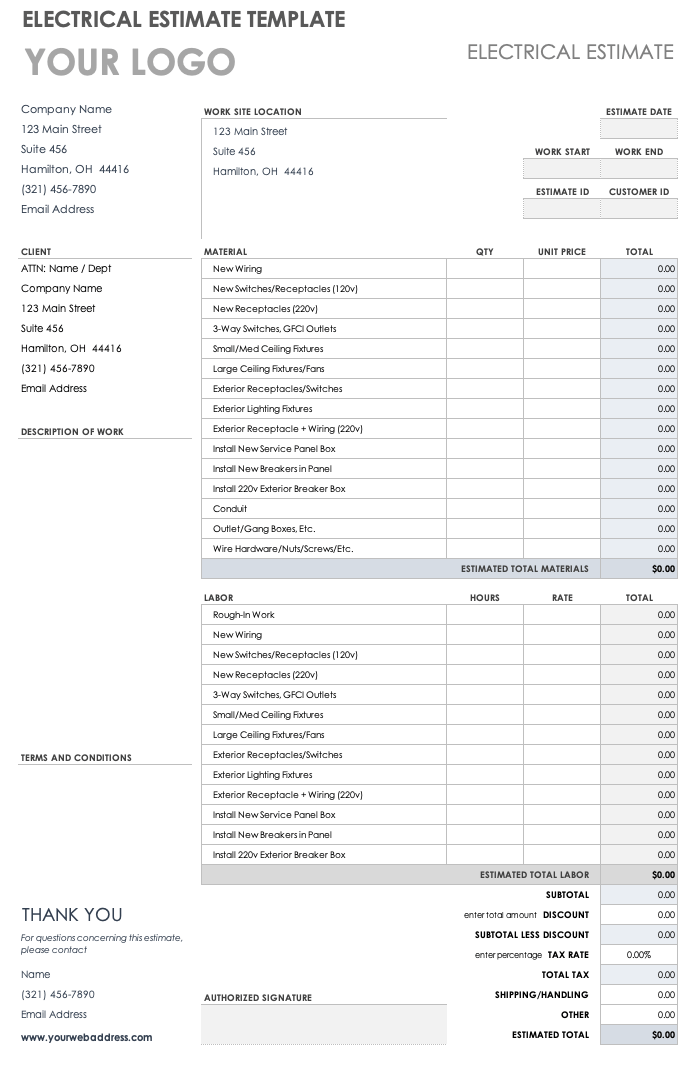 electrical-work-estimate-template