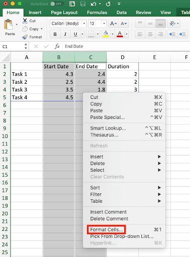 Format Cells