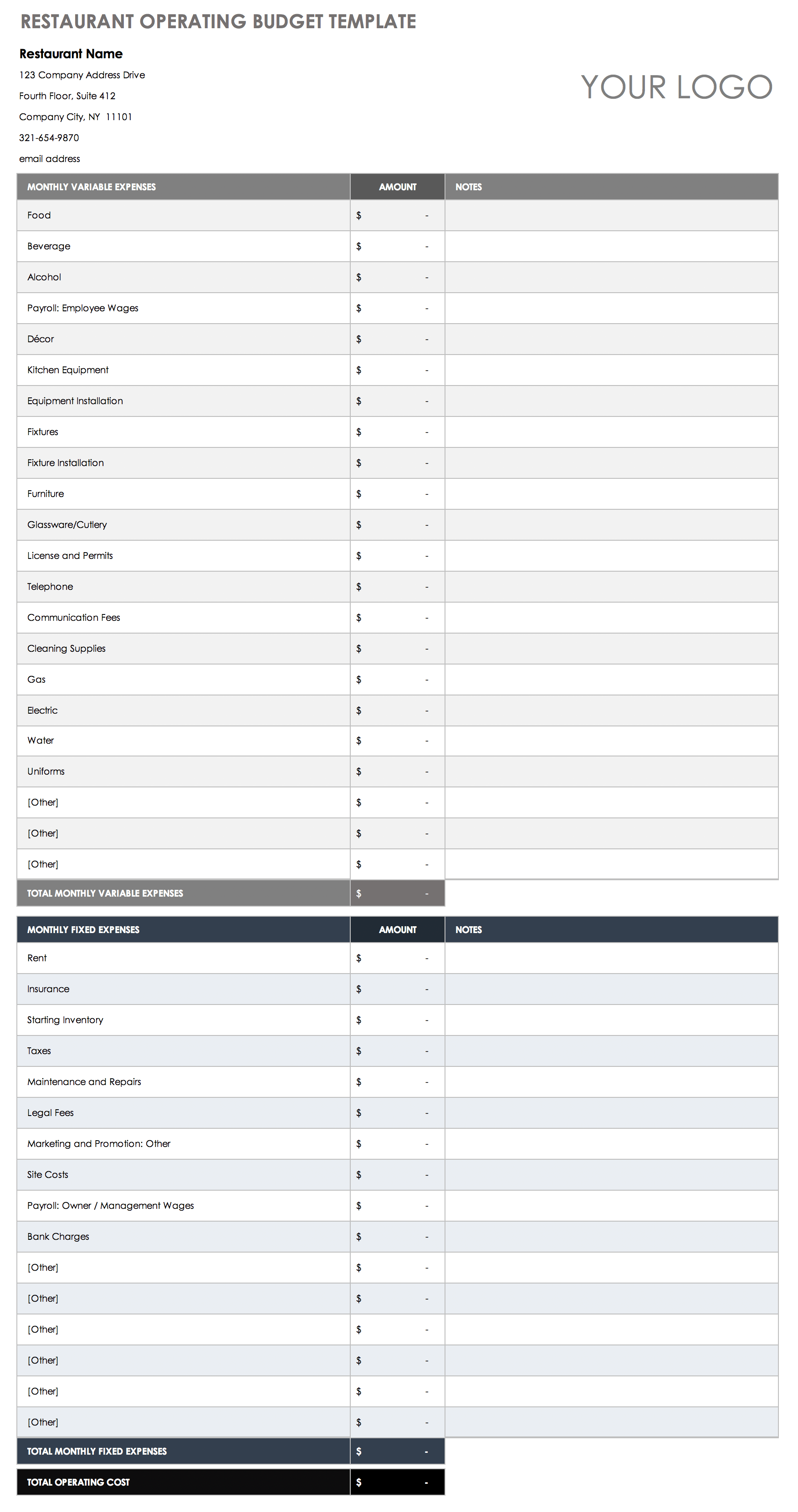 Free Operating Budget Templates Smartsheet