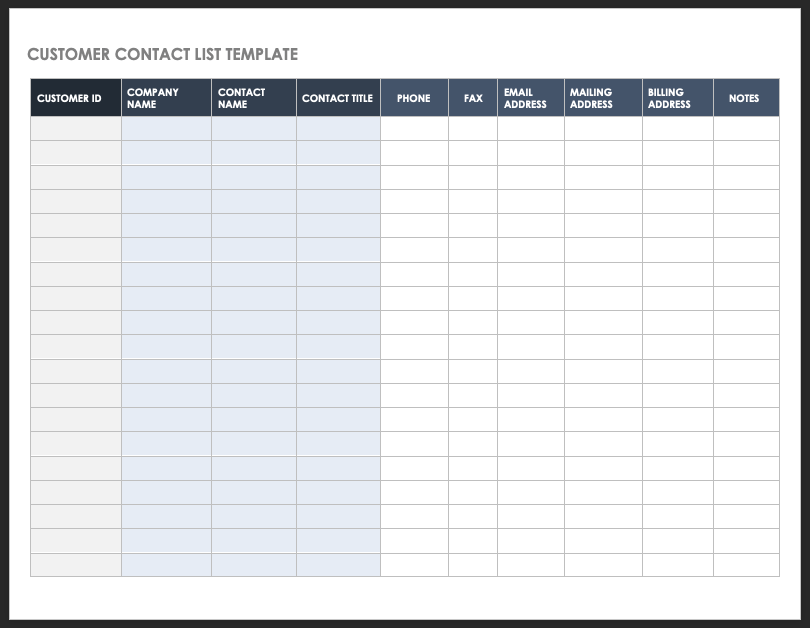 Customer Contact List Excel Template