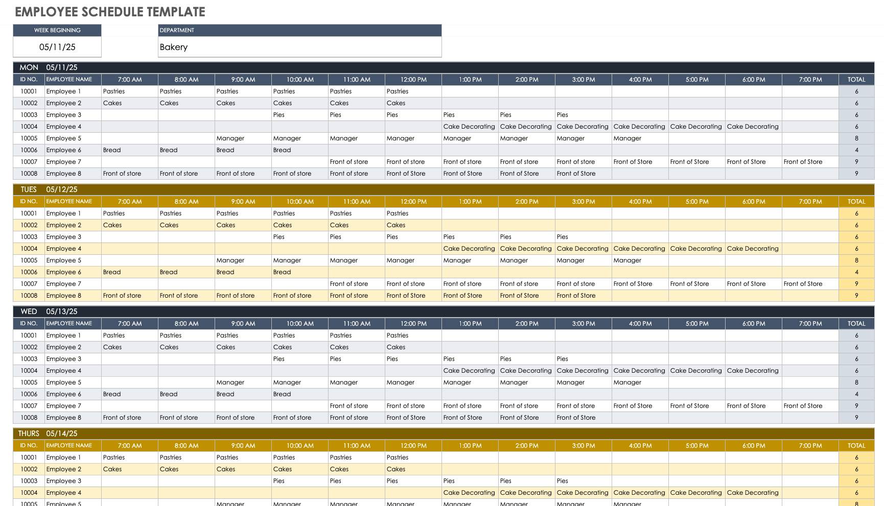 weekly work schedule template google